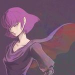  breasts cape gundam haman_karn lowres medium_breasts purple_eyes short_hair solo zaki_(io74) zeta_gundam 