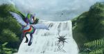  blue_feathers blue_fur cutie_mark day detailed_background duo equine feathered_wings feathers feral friendship_is_magic fur hair hooves machine mammal mechagen multicolored_hair my_little_pony outside pegasus pink_eyes rainbow_dash_(mlp) rainbow_hair robot sky water waterfall wings 