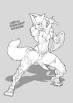  anthro canine clothed clothing female kazuhiro kemono mammal melee_weapon muscular_legs simple_background skimpy solo sword weapon 