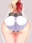  1girl ass blonde_hair blush bow cameltoe from_behind hair_bow huge_ass leaning leaning_forward looking_at_viewer looking_back open_mouth panties red_eyes roro_(sghona10) rumia shiny shiny_hair shiny_skin short_hair solo thigh_gap touhou 