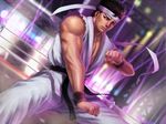  bitaro black_hair brown_eyes clenched_hands dougi dutch_angle eyebrows fighting_stance headband male_focus muscle nose sleeveless solo virtua_fighter wristband yuki_akira 