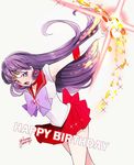  2016 bishoujo_senshi_sailor_moon bow brooch choker cowboy_shot dated earrings elbow_gloves gloves happy_birthday hino_rei jewelry long_hair looking_at_viewer open_mouth pleated_skirt purple_bow purple_eyes purple_hair red_bow red_sailor_collar red_skirt sailor_collar sailor_mars sailor_senshi_uniform signature skirt solo star star_earrings tiara white_background white_gloves yukinami_(paru26i) 