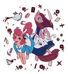  2016 alice_in_wonderland badday28 blood card clothing dress duo equine female flower friendship_is_magic horse knife mammal my_little_pony pinkamena_(mlp) pinkie_pie_(mlp) plant playing_card pony rose teapot 