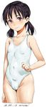  baba_arumi black_hair breasts brown_eyes cameltoe highres low_twintails one-piece_swimsuit original ribs short_hair small_breasts solo standing swimsuit twintails 
