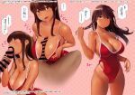  1boy 1girl akagi_(kantai_collection) bangs bare_shoulders blush breast_squeeze breasts brown_hair casual_one-piece_swimsuit censored cleavage closed_mouth collarbone commentary_request erection fellatio hand_in_hair hand_on_another&#039;s_penis handjob head_out_of_frame hetero highleg highleg_swimsuit hip_bones hips huge_penis kantai_collection large_breasts light_brown_eyes long_hair multi-strapped_swimsuit multiple_views one-piece_swimsuit open_mouth oral paizuri penis pink_background red_swimsuit smile solo_focus star starry_background straight_hair strap_gap swimsuit testicles thighs translation_request wa_(genryusui) 