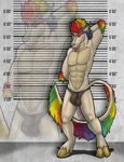  abs amixeduppuppy anthro bulge clothing dragon facial_hair goatee hair looking_at_viewer male mostly_nude multicolored_hair rainbow_hair smile solo standing underwear 