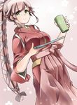  alternate_costume blush breasts cosplay cup drinking_glass green_eyes hair_flaps hair_ornament hair_ribbon hakama highres holding holding_tray japanese_clothes kamikaze_(kantai_collection) kamikaze_(kantai_collection)_(cosplay) kantai_collection kazu_(really_in_hot_water_now) kimono large_breasts long_hair long_sleeves looking_at_viewer pink_hair pink_hakama ponytail repair_bucket ribbon side_ponytail skirt smile solo tasuki tray very_long_hair yura_(kantai_collection) 