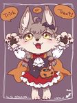  artist_request brown_eyes candy furry halloween_costume open_mouth pumpkin wolf 