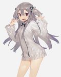  :d bad_id bad_twitter_id charolette_antoine_(hirota_tsuu) dress fang fingernails frilled_sleeves frills grey_hair hair_between_eyes hirota_tsuu long_hair long_sleeves looking_at_viewer nail_polish open_mouth original pointing pointing_at_self pointy_ears purple_eyes red_nails smile solo two_side_up v-shaped_eyebrows very_long_hair white_dress 