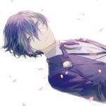  bad_id bad_pixiv_id blue_eyes cherry_blossoms commentary_request digital_media_player headphones male_focus persona persona_3 ribbon robinexile school_uniform solo white_background yuuki_makoto 