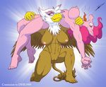 2016 anthro anthrofied armpits avian beowulf100 big_breasts blue_background breasts duo earth_pony equine female friendship_is_magic gilda_(mlp) gryphon horse kneeling mammal motion_lines my_little_pony navel nipples open_mouth pain pinkie_pie_(mlp) pony pussy simple_background smile tongue tongue_out yellow_eyes 
