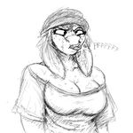  anthro beanie big_breasts black_and_white breasts cleavage clothed clothing derp_eyes donkey equine female hat hladilnik long_ears mammal monochrome shirt solo 