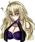  ? bare_shoulders blonde_hair blush breasts chain cleavage collarbone fate/grand_order fate_(series) jeanne_d'arc_(alter)_(fate) jeanne_d'arc_(fate)_(all) large_breasts long_hair looking_at_viewer open_mouth sanmotogoroo sketch solo upper_body yellow_eyes 