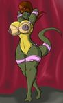  2016 anthro areola big_breasts bra breasts clothed clothing erect_nipples female lizard mona_lisa nipples panties reptile scalie shinysteel skimpy solo teenage_mutant_ninja_turtles underwear 