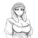  anthro beanie big_breasts black_and_white breasts cleavage clothed clothing donkey equine female hat hladilnik long_ears mammal monochrome shirt solo 