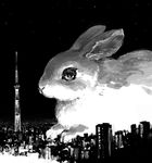  animal as_(ashes) city cityscape monochrome no_humans rabbit sky star surreal tower 