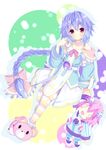  4ki@kachou_fuuei absurdres braid choker hair_ornament hair_ribbon highres long_hair looking_at_viewer neptune_(series) pink_eyes purple_hair pururut ribbon smile solo stuffed_toy very_long_hair 