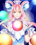  2016 artist_name crystal_ball dated diamond-shaped_pupils facial_mark green_eyes hair_ornament highres lixia long_hair pink_hair r_sapphire shin_sangoku_musou solo symbol-shaped_pupils twintails upper_body 