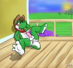  anus balls barefoot blush butt cowboy_hat embarrassed gaping gaping_anus hat male male/male mario_bros neckerchief nintendo open_mouth raukue reclining scalie signature solo spread_legs spreading video_games yoshi 