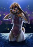  2016 bulge clothing hybrid jewelry kyma lagomorph male mammal mustelid necklace otter purple_eyes rabbit solo swimmer swimsuit water wet 