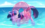  2016 cloud cutie_mark dstears equine eyes_closed feathered_wings feathers female feral friendship_is_magic hair hi_res hooves horn inner_tube mammal multicolored_hair my_little_pony outside sea solo twilight_sparkle_(mlp) water winged_unicorn wings 