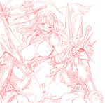  2016 angelo_(gomahangetsu) armor arms_behind_back beatrix_(granblue_fantasy) belt bikini_armor blush bound breasts censored cum cum_in_pussy dated gag granblue_fantasy hair_ornament highres improvised_gag large_breasts long_hair monochrome navel nipples one_eye_closed pointless_censoring pubic_hair pussy rape red simple_background skull solo_focus spikes spread_legs sweat tears torn_clothes white_background 