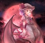  ascot aura backlighting bad_id bad_twitter_id bat_wings brooch cloud floating frilled_shirt frilled_shirt_collar frilled_skirt frills from_side full_moon hand_on_own_thigh hat hat_ribbon jewelry looking_at_viewer looking_down minust mob_cap moon moonlight night night_sky pointy_ears purple_hair red_eyes red_moon remilia_scarlet ribbon ribbon-trimmed_skirt ribbon_trim shirt short_hair skirt sky slit_pupils smile solo star_(sky) touhou transparent_wings wings wrist_cuffs 