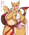  &lt;3 anthro big_breasts blush breasts canine female fox huge_breasts kemono korean_text lollipopcon mammal nipples obese overweight sechomi11 simple_background solo text thick_thighs translation_request 