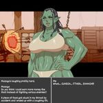  big_breasts breasts cleavage clothed clothing female humanoid looking_at_viewer nezumi orc text the_elder_scrolls video_games 
