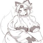  bare_shoulders blush bra breasts canine chest_tuft cleavage clothed clothing concon-collector female fox hat hermit_fox_byakudan hotaru-mia japanese_text mammal monochrome simple_background sketchy solo text tokin_hat translated tuft underwear white_background yin_yang 