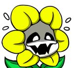  chibi evil_smile fangs flower flowey_(undertale) flying_sweatdrops grin gyate_gyate lowres open_mouth shaded_face simple_background smile solo spoilers undertale white_background yaruky 