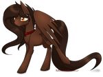  alphaaquilae amber_eyes brown_feathers brown_fur brown_hair collar cutie_mark equine eyelashes fan_character feathered_wings feathers female feral fur hair hooves long_hair mammal my_little_pony nude pegasus smile solo standing wings 