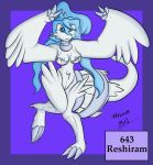  anthro anthrofied bernardol22 breasts female hair hitori09 legendary_pok&eacute;mon nintendo nipples nude pinup pok&eacute;mon pok&eacute;mon_(species) pose pussy reshiram simple_background sketch solo v_sign video_games 