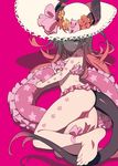  ankle_ribbon ass barefoot bikini blade_(galaxist) blue_eyes dragon_horns dragon_tail elizabeth_bathory_(fate) elizabeth_bathory_(fate)_(all) fate/extra fate/extra_ccc fate/grand_order fate_(series) feet flower frilled_bikini frills gloves half_gloves hat hat_flower horns innertube looking_at_viewer pig pink_bikini pointy_ears ribbon simple_background smile soles solo star straw_hat sun_hat swimsuit tail toes 