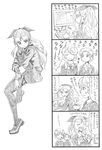  4koma assam bangs_pinned_back bbb_(friskuser) closed_eyes comic commentary_request cup darjeeling girls_und_panzer greyscale hair_ribbon highres holding holding_cup keyboard_(computer) knee_up leg_hug loafers long_hair md5_mismatch monitor monochrome multiple_girls necktie open_mouth orange_pekoe pantyhose ponytail ribbon school_uniform shoes shoes_removed single_shoe sitting smile st._gloriana's_school_uniform sweatdrop sweater teacup translation_request typing 