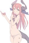  blade_(galaxist) blue_eyes dragon_horns dragon_tail elizabeth_bathory_(fate) elizabeth_bathory_(fate)_(all) fate/extra fate/extra_ccc fate_(series) heart horns long_hair looking_at_viewer navel panties pink_hair pointy_ears simple_background smile solo striped striped_panties tail underwear white_background 