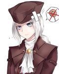  bandages bloodborne blue_eyes hat highres lady_maria_of_the_astral_clocktower long_hair looking_at_viewer neit_ni_sei pale_skin ponytail solo tears the_old_hunters white_hair 
