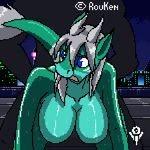  2016 all_fours animated anthro blue_eyes breasts city digital_media_(artwork) doggystyle dragon female from_behind_position front_view grey_hair hair horn male male/female night penetration pixel_(artwork) pixels plaga rooftop rough_(disambiguation) rouken sex view 