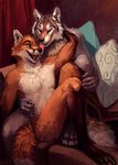  armpits canine duo fox licking male male/male mammal nude sofa tongue tongue_out trunorth wolf 