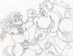  anthro armpit_hair armpits balls barefoot big_muscles bowser bracelet dudebulge duo erection evil_face facial_hair feathers greyscale hairy headgear human human_on_anthro humanoid_penis interspecies jewelry koopa male mammal mario mario_bros monochrome moobs mostly_nude motion_lines musclegut muscular mustache navel nintendo open_mouth pencil_(artwork) penis precum pubes retracted_foreskin scalie signature smile smirk spiked_bracelet spikes spread_eagle stubble sweat sweatdrop tickling tongue tongue_out traditional_media_(artwork) uncut vein veiny_penis video_games 