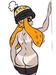  2016 athletic beanie big_butt bikini_tan breasts butt cephalopod clothing female funky_badger hair hat humanoid inkling looking_at_viewer marine nintendo pointy_ears side_boob simple_background sketch splatoon squid suntan tan_line tan_skin tentacle_hair tentacles undressing video_games 