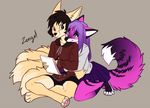  canine clothed clothing duo foof_(character) fox hoodie hug iskra mammal paws selene_(boha) skirt smile 