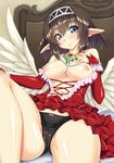  breast_hold breasts cameltoe dress gekato nipples no_bra open_shirt pantsu pointy_ears wings 