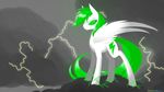  alphaaquilae cutie_mark electricity equine eyelashes fan_character feathered_wings feathers feral green_eyes green_hair hair hooves mammal my_little_pony outside pegasus raining solo standing thunder white_feathers wings 
