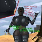  ! &lt;3 1_eye ? anus assaultron big_breasts big_butt breasts building butt claws close-up cloud comic depth_of_field desert detailed_background dialogue english_text fallout featureless_crotch female grass huge_breasts huge_butt humanoid imminent_sex looking_at_viewer machine mature_female not_furry nude options question red_eyes robot rock rust seductive shadow shiny signature skunk_bunk sky standing suggestive talking_to_viewer text tree video_games wasteland waving wide_hips 
