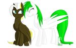  alphaaquilae blue_eyes brown_feathers brown_fur duo equine eyes_closed fan_character feathered_wings feathers female feral fur green_hair hair hooves male mammal my_little_pony pegasus simple_background sitting smile standing white_feathers white_fur white_hair wings 