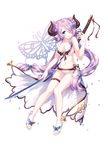  alternate_costume bare_arms bare_shoulders bikini black_ribbon blue_eyes breasts butterfly_background cleavage collarbone double_bun draph front-tie_bikini front-tie_top full_body granblue_fantasy hair_over_one_eye head_tilt highres holding holding_sword holding_weapon horn horns katana lock long_hair low-tied_long_hair medium_breasts narinn narmaya_(granblue_fantasy) navel no_legwear open_mouth pink_hair pointy_ears ribbon sandals simple_background skindentation solo swimsuit sword tassel teeth thigh_strap twintails unsheathed very_long_hair weapon white_background white_bikini 