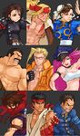  6+boys ;) abs alex_(street_fighter) armband asymmetrical_bangs bangs belt biker_clothes blonde_hair blue_eyes bomber_jacket breasts brown_eyes brown_hair capcom capcom_fighting_allstars charlie_nash china_dress chinese_clothes choker chun-li concept_art covered_mouth dog_tags dougi dress eyebrows facial_hair final_fight gakuran glasses hair_slicked_back hat headband highres ichimonji_batsu jacket justice_gakuen kazama_akira kita_senri leather leather_jacket lipstick long_hair makeup medium_breasts mike_haggar multiple_boys multiple_girls muscle mustache ninja official_art one_eye_closed open_clothes open_vest peaked_cap pink_hair poison_(final_fight) portrait puffy_short_sleeves puffy_sleeves ryuu_(street_fighter) scar scarf school_uniform shirtless short_hair short_sleeves single_strap small_breasts smile spikes street_fighter street_fighter_iii_(series) street_fighter_zero_(series) strider_(video_game) strider_hiryuu thick_eyebrows vest watermark 