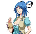  :d animalization arm_garter bird blue_dress blue_eyes blue_hair breasts cleavage collarbone commentary_request dress hair_ornament hair_rings hair_stick kakao_(noise-111) kaku_seiga large_breasts looking_at_another open_clothes open_mouth open_vest puffy_short_sleeves puffy_sleeves short_sleeves smile touhou toyosatomimi_no_miko upper_body vest white_background 