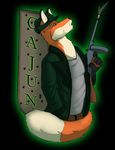  amixeduppuppy anthro canine clothed clothing fox gun hat male mammal open_mouth ranged_weapon rifle simple_background smoke solo standing weapon 